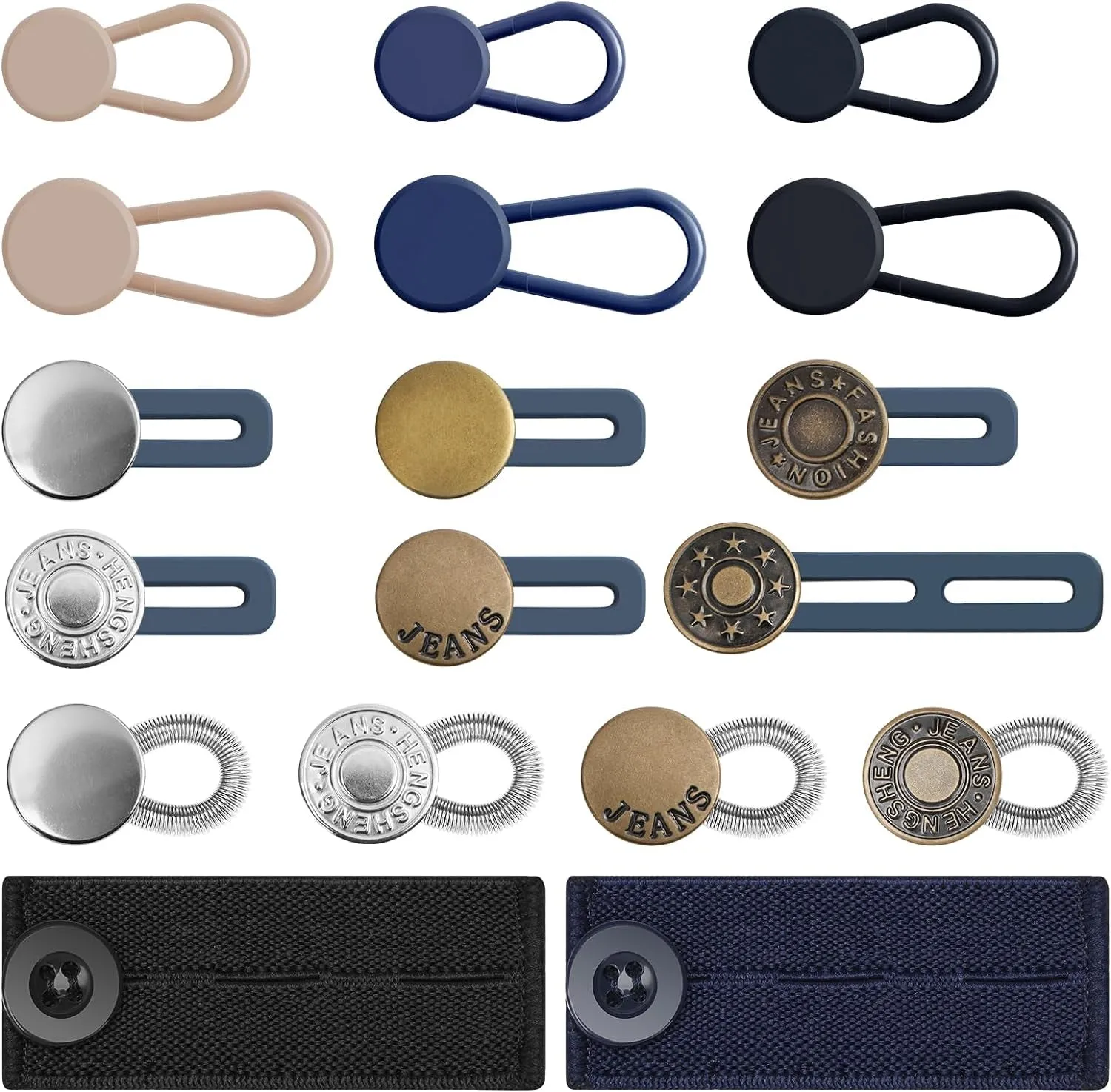12PCS Button Extenders for Jeans, Pants Waist Button Extender for Women Men, 3 Colors Pant Waistband Expander, Pants Waist Extension 1-1.4 Inches