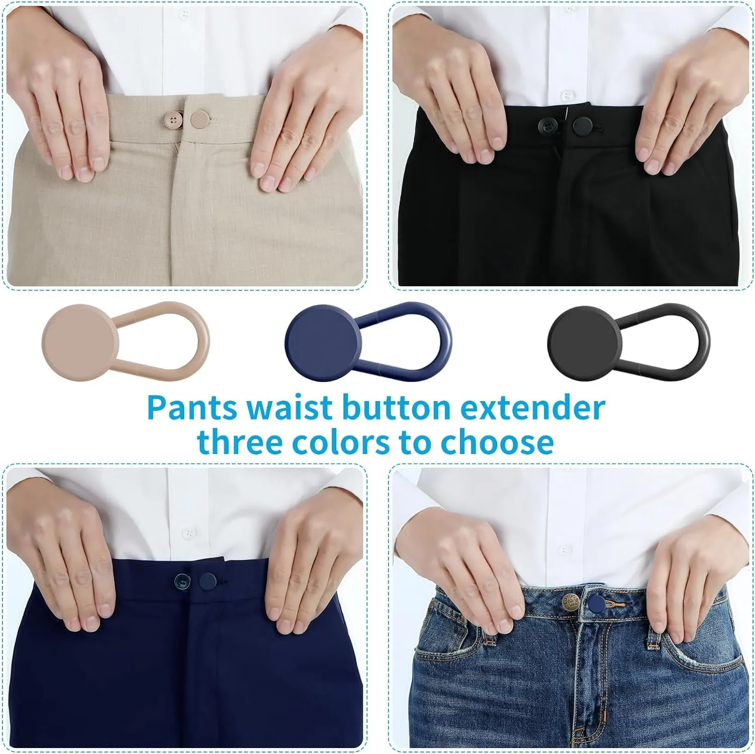 12PCS Button Extenders for Jeans, Pants Waist Button Extender for Women Men, 3 Colors Pant Waistband Expander, Pants Waist Extension 1-1.4 Inches