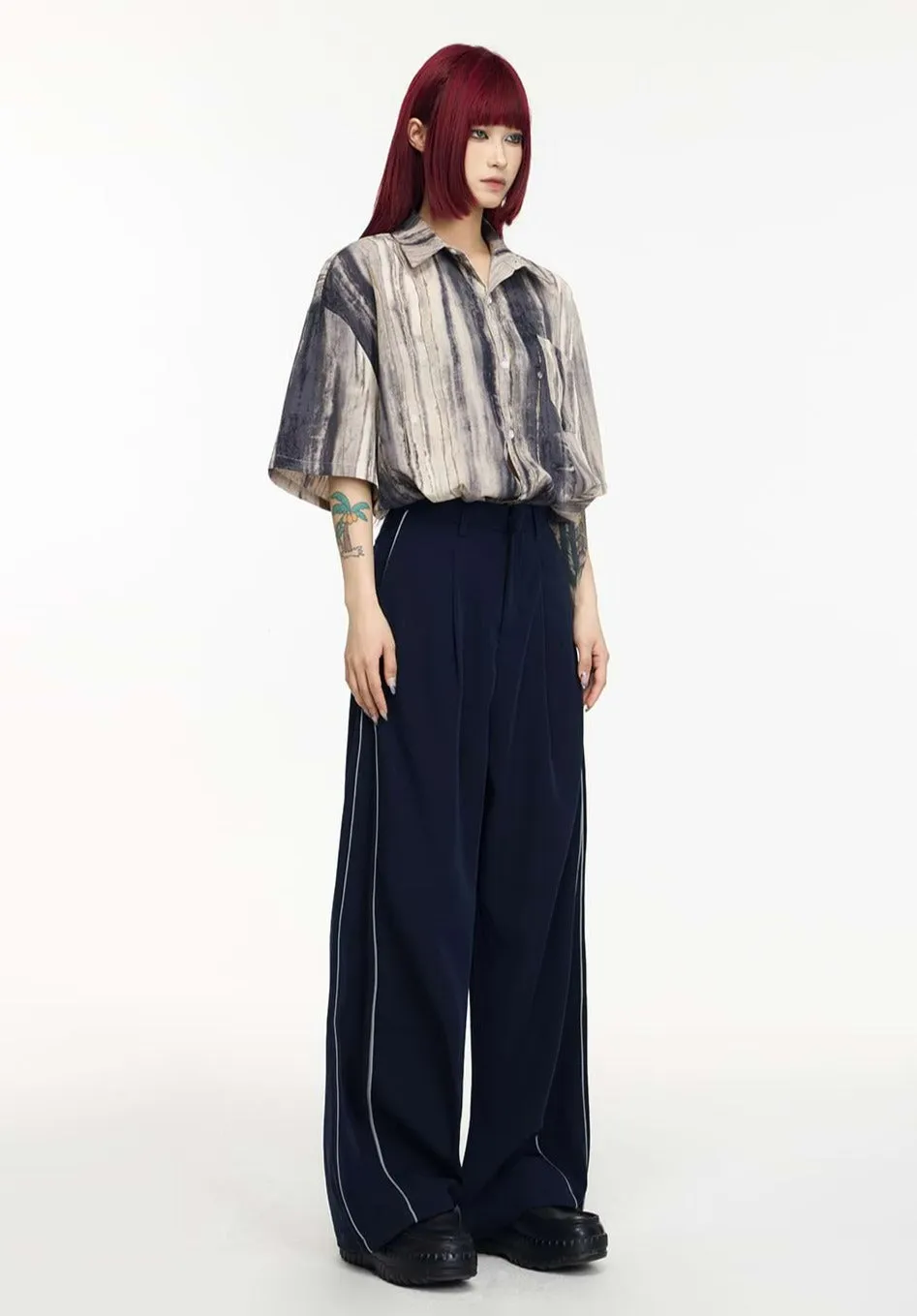 Abstract Print Short Sleeve Button Shirt