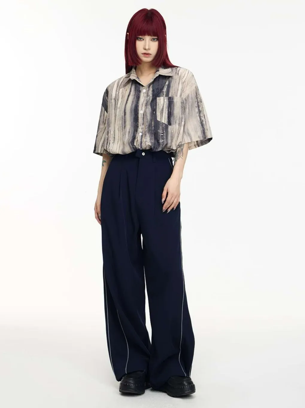 Abstract Print Short Sleeve Button Shirt