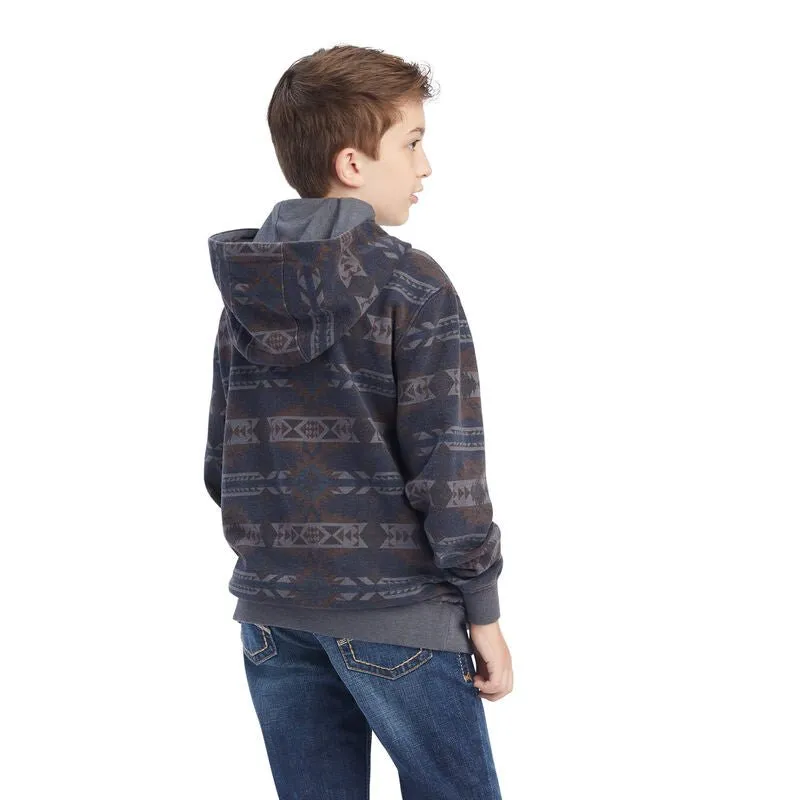 ARIAT BOYS PRINTED OVERDYED MARITIME BLUE SOUTHWEST SWEATER