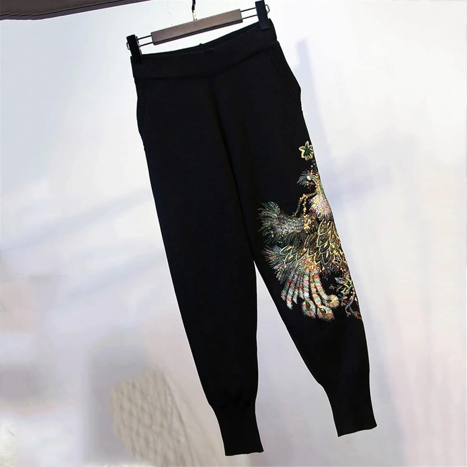 Autumn Velvet Thick Two Piece Sets Women Black Work Beaded Sequin Tracksuit Women Pullover   Harem Pants Outfits