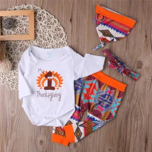 Baby Unisex First Thanksgiving 4-PCS Romper & Pants Baby Wholesale Clothing