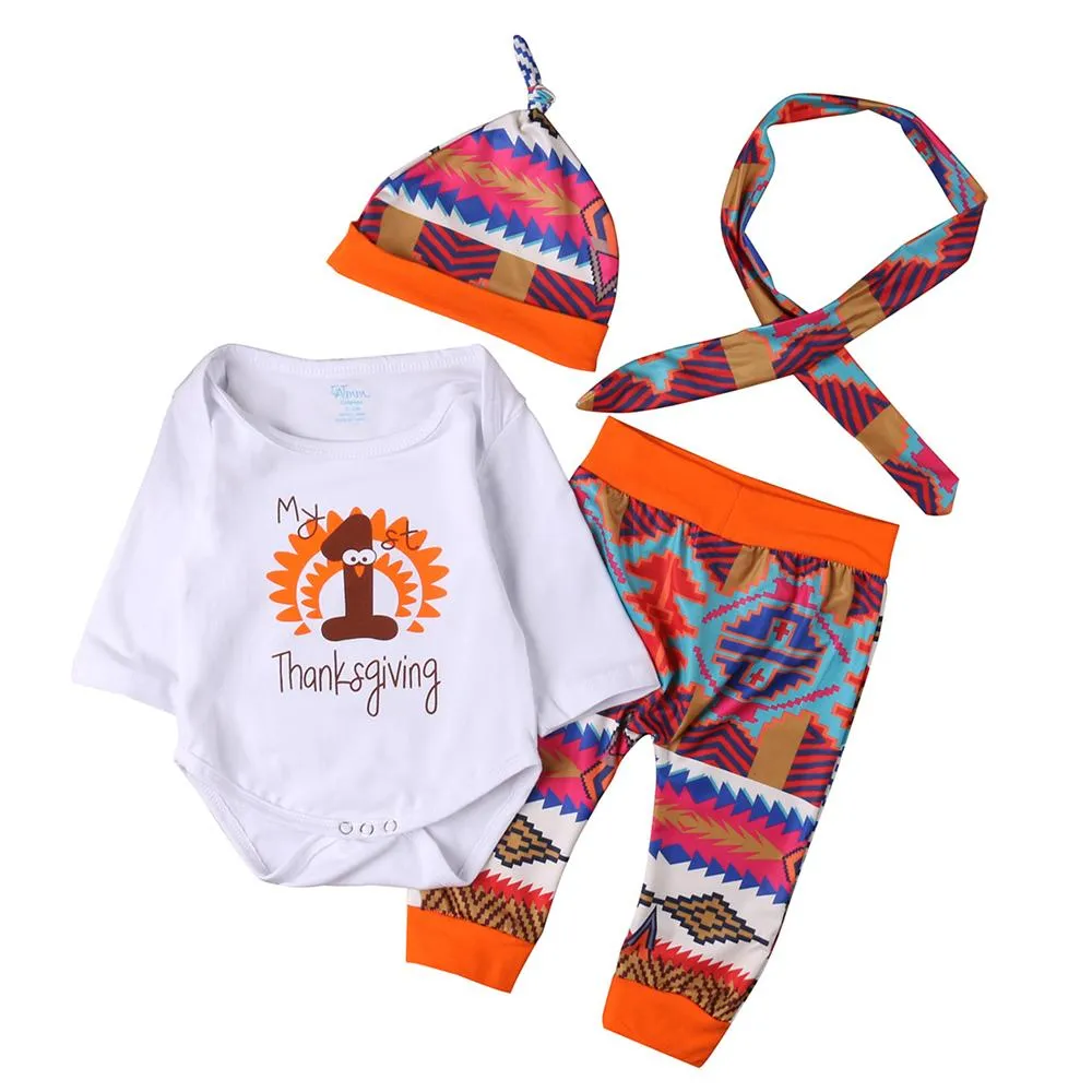 Baby Unisex First Thanksgiving 4-PCS Romper & Pants Baby Wholesale Clothing