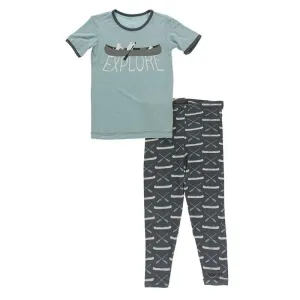 Bamboo Short Sleeve Graphic Tee Pajama Set - Stone Paddles and Canoe