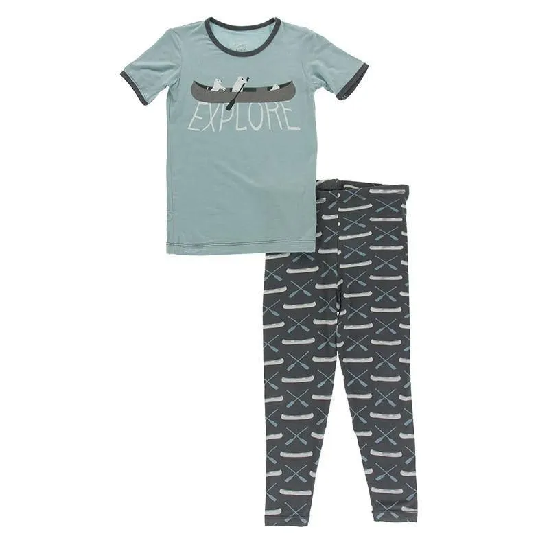 Bamboo Short Sleeve Graphic Tee Pajama Set - Stone Paddles and Canoe