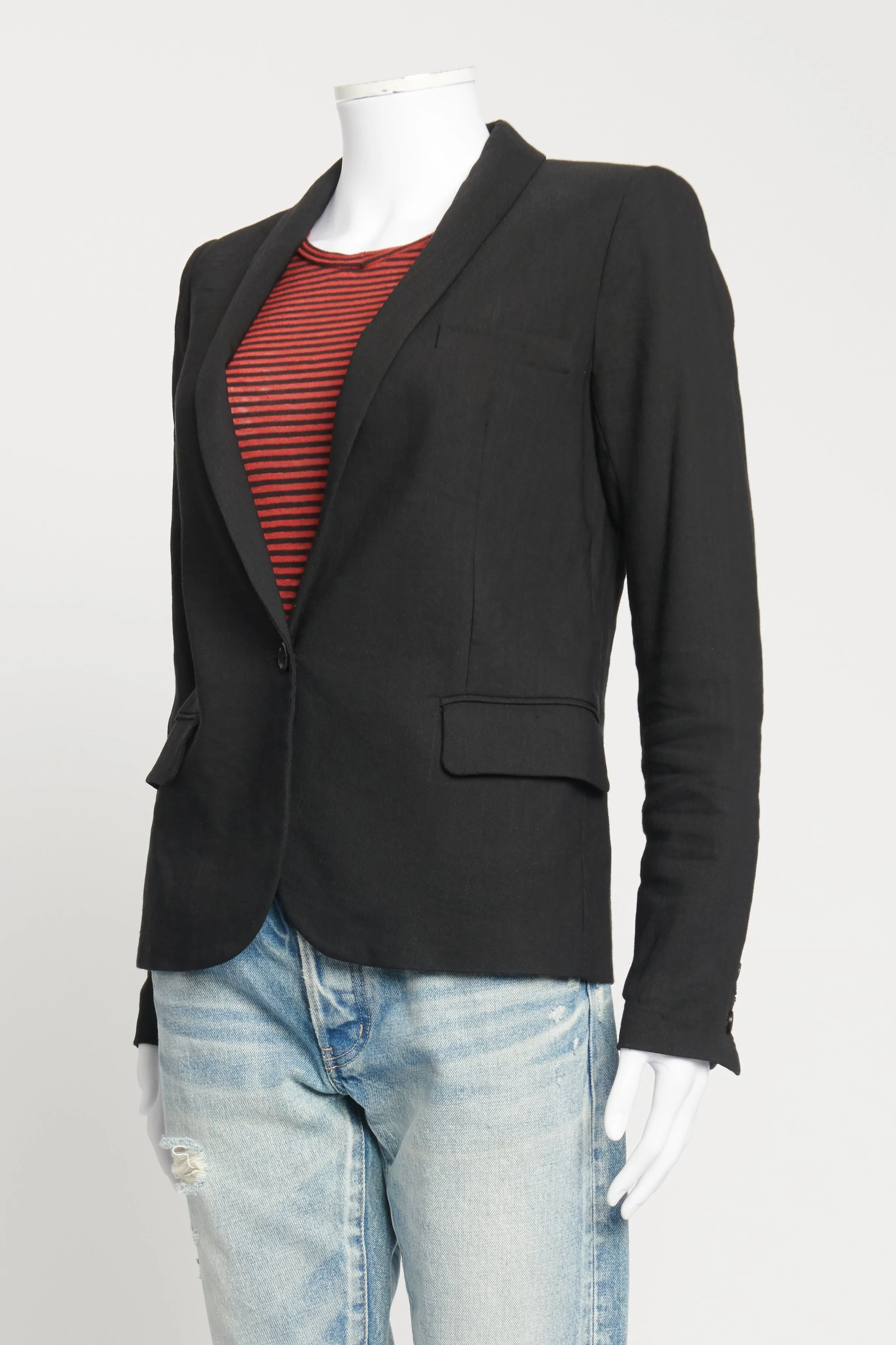 Black Linen Single Button Preowned Blazer