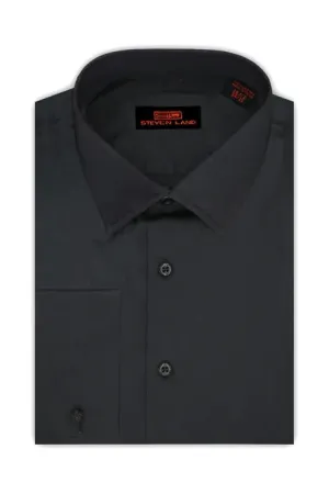 Black Steven Land Men's Dress Shirt French Cuff Regular-Fit 100% Cotton