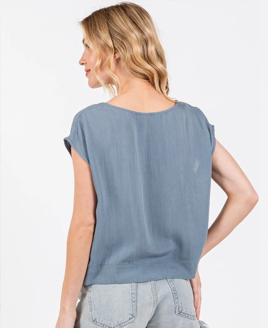 Blue Boxy Woven Top