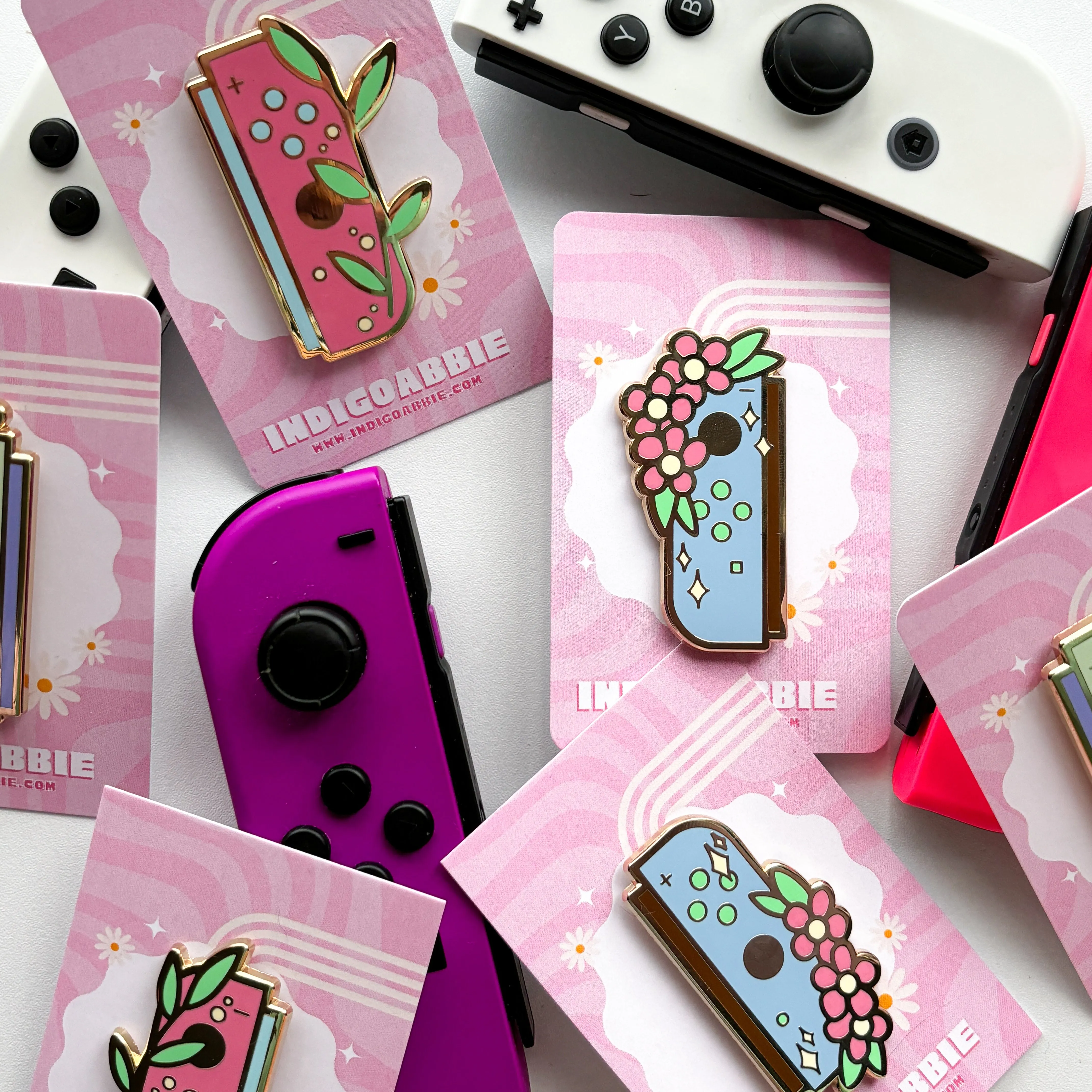 Blue Floral JoyCon Enamel Pin | Nintendo Switch Enamel Pin Floral Joycon Pin