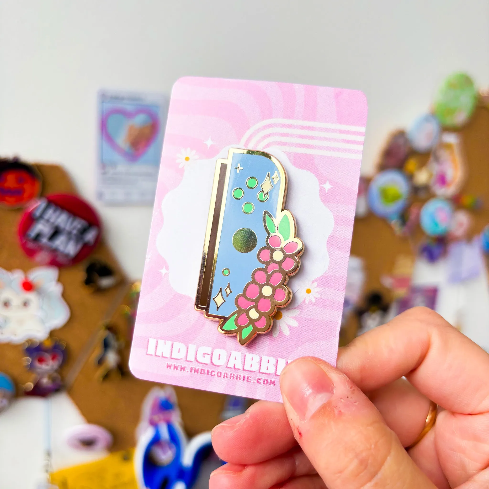 Blue Floral JoyCon Enamel Pin | Nintendo Switch Enamel Pin Floral Joycon Pin