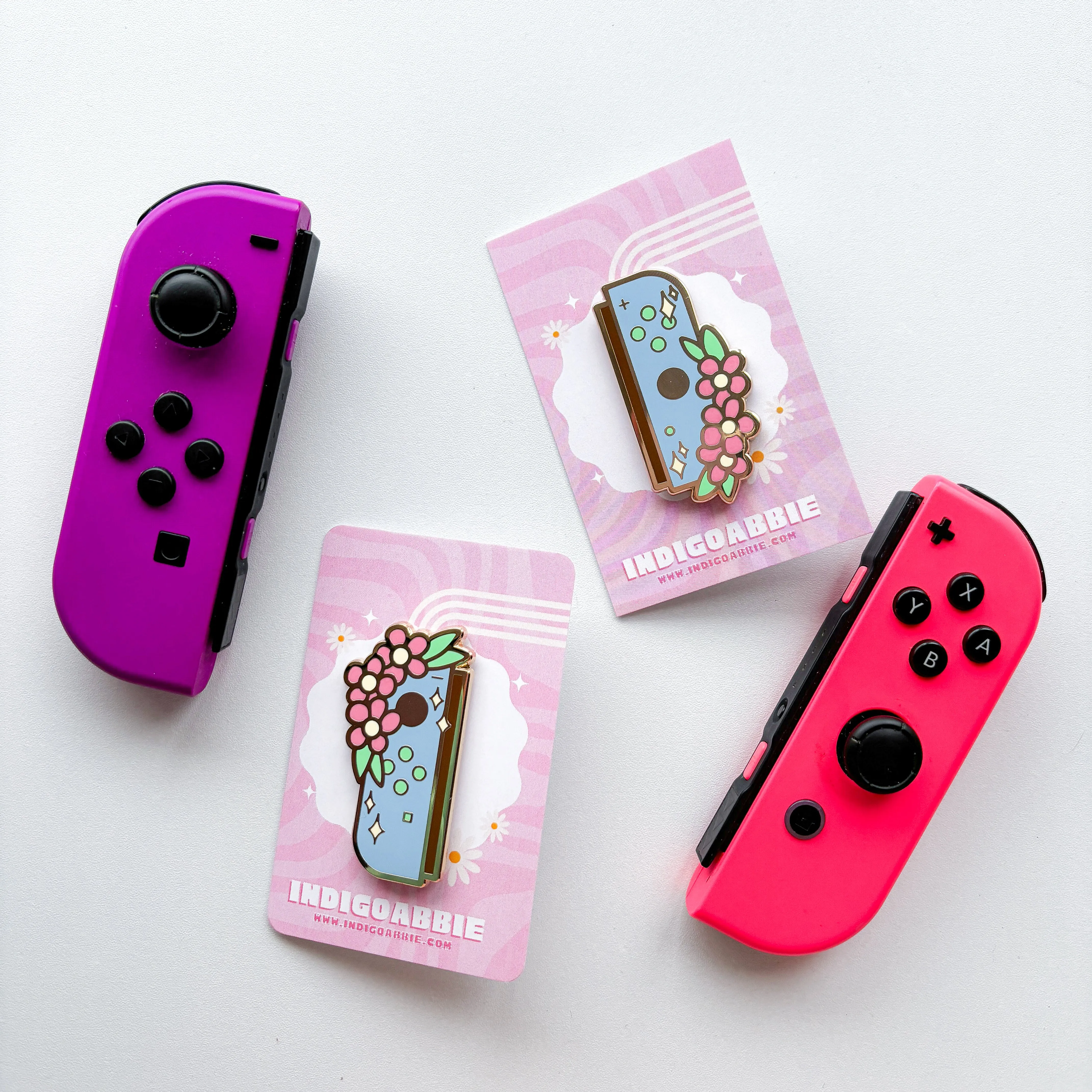 Blue Floral JoyCon Enamel Pin | Nintendo Switch Enamel Pin Floral Joycon Pin