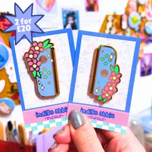 Blue Floral JoyCon Enamel Pin | Nintendo Switch Enamel Pin Floral Joycon Pin