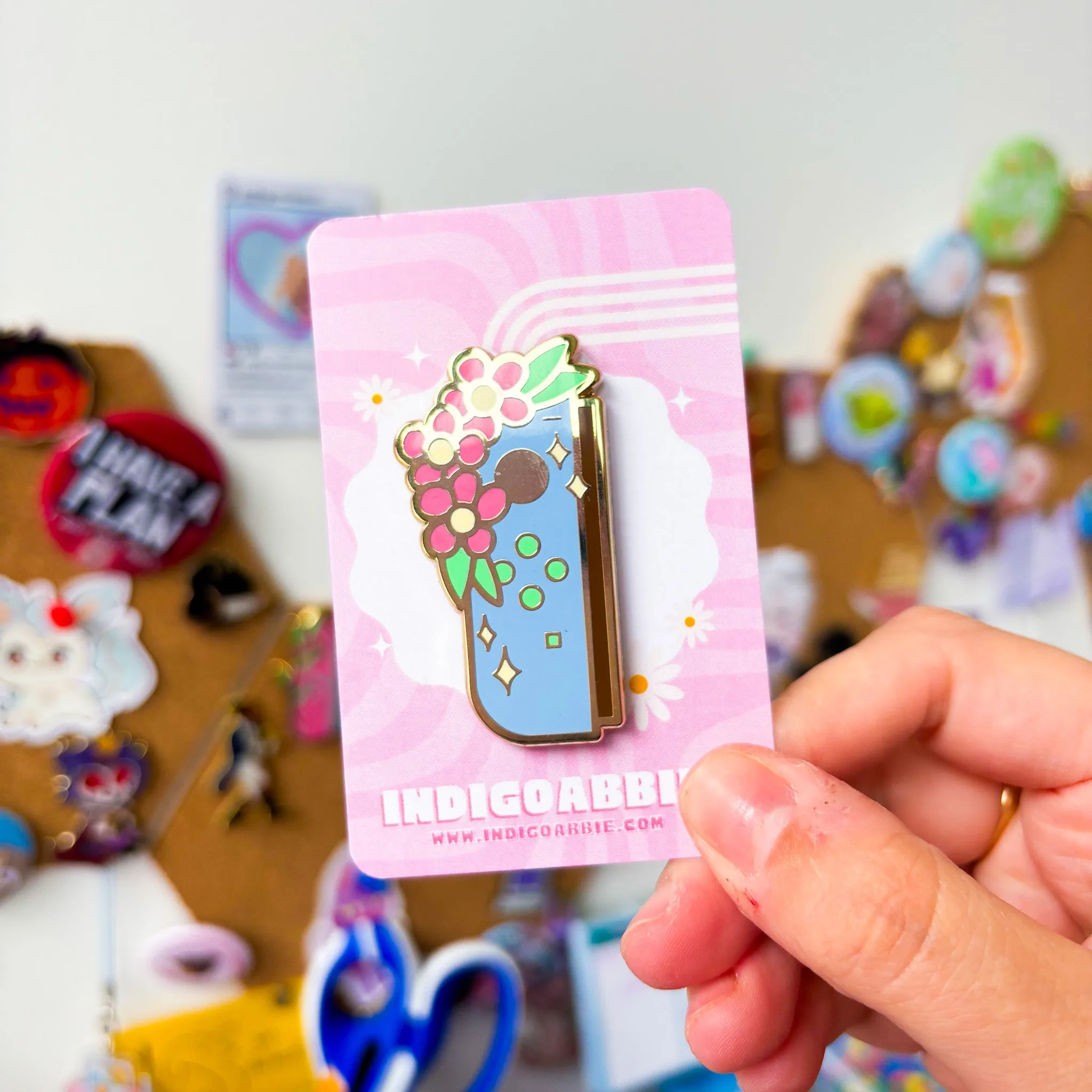 Blue Floral JoyCon Enamel Pin | Nintendo Switch Enamel Pin Floral Joycon Pin