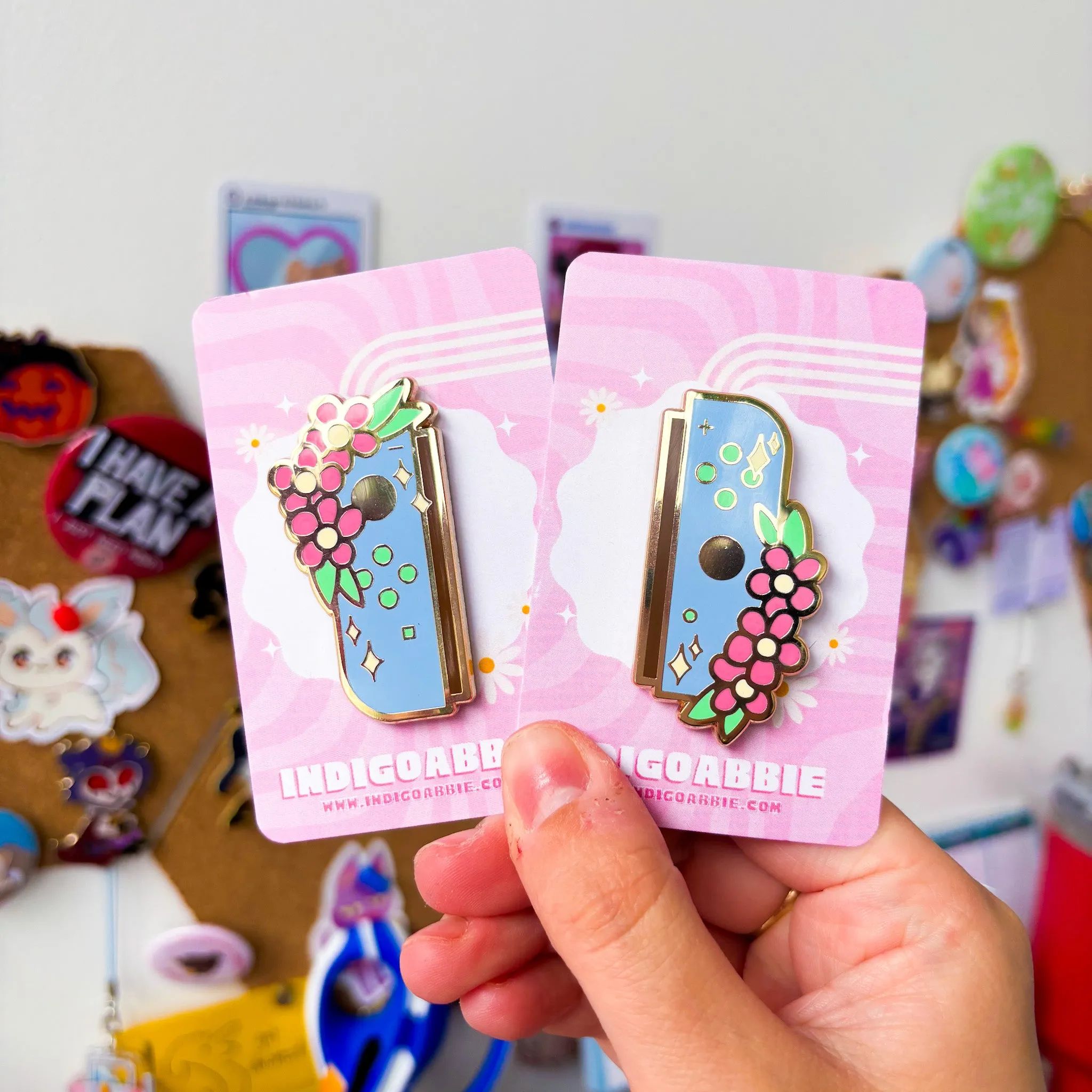 Blue Floral JoyCon Enamel Pin | Nintendo Switch Enamel Pin Floral Joycon Pin