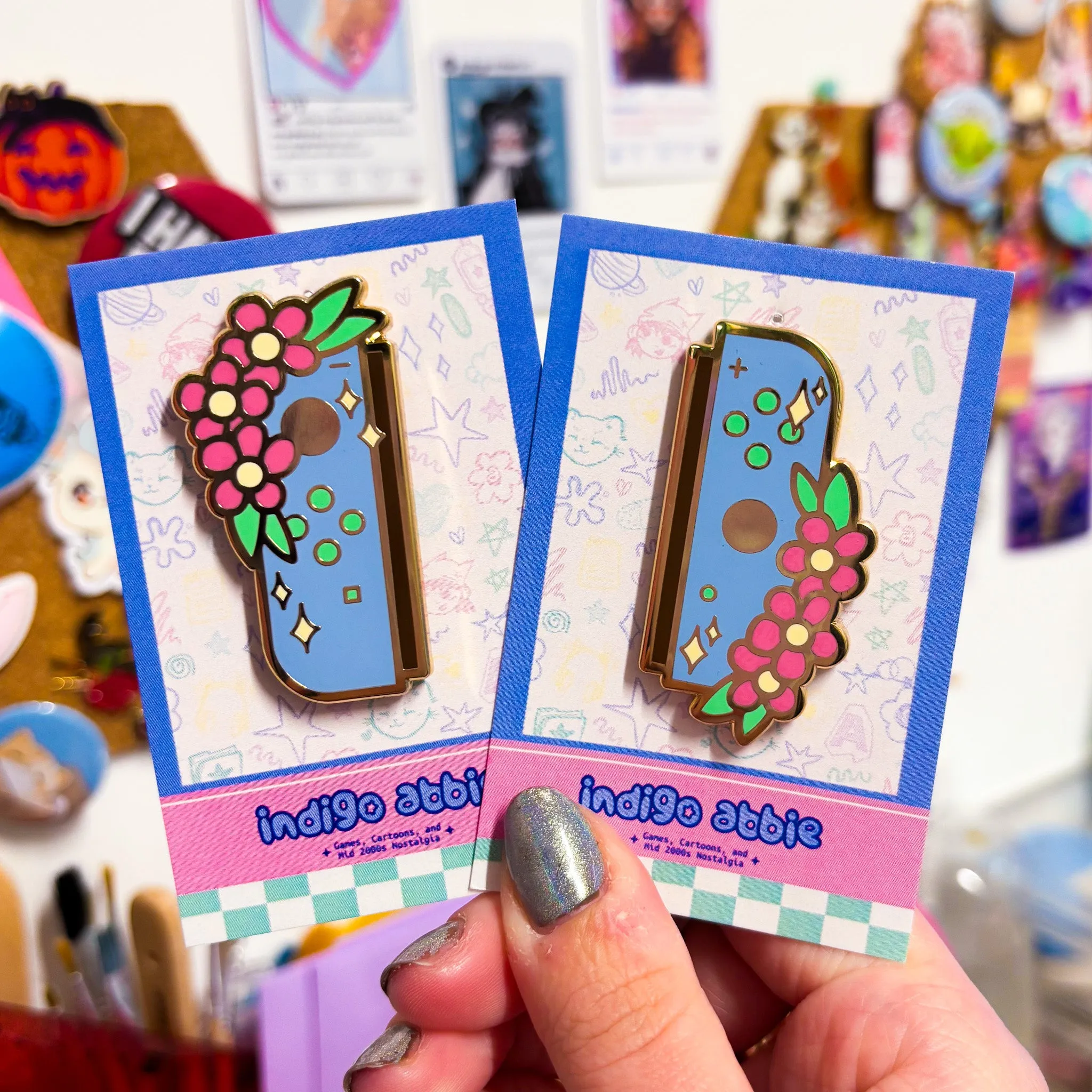 Blue Floral JoyCon Enamel Pin | Nintendo Switch Enamel Pin Floral Joycon Pin