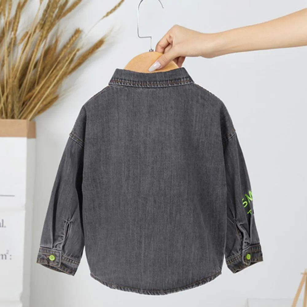 Boys Lapel Solid Denim Jackets Baby Boys Clothes Wholesale