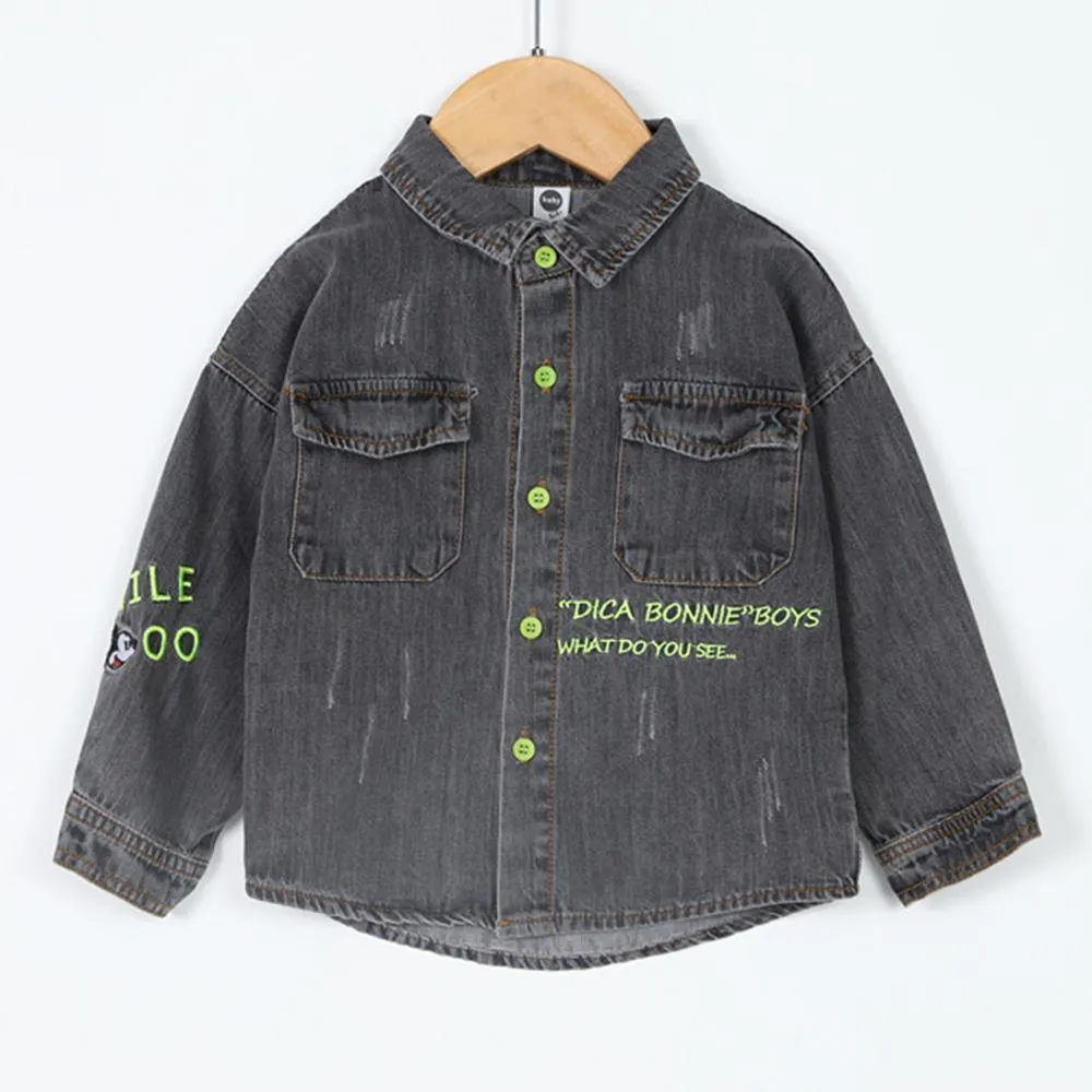 Boys Lapel Solid Denim Jackets Baby Boys Clothes Wholesale