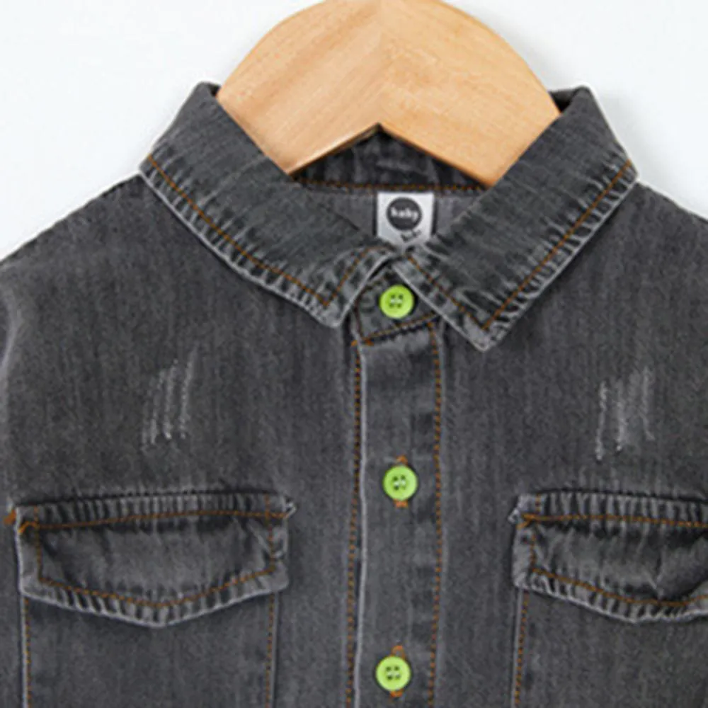 Boys Lapel Solid Denim Jackets Baby Boys Clothes Wholesale