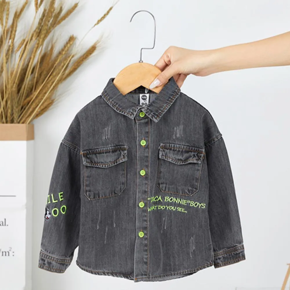 Boys Lapel Solid Denim Jackets Baby Boys Clothes Wholesale
