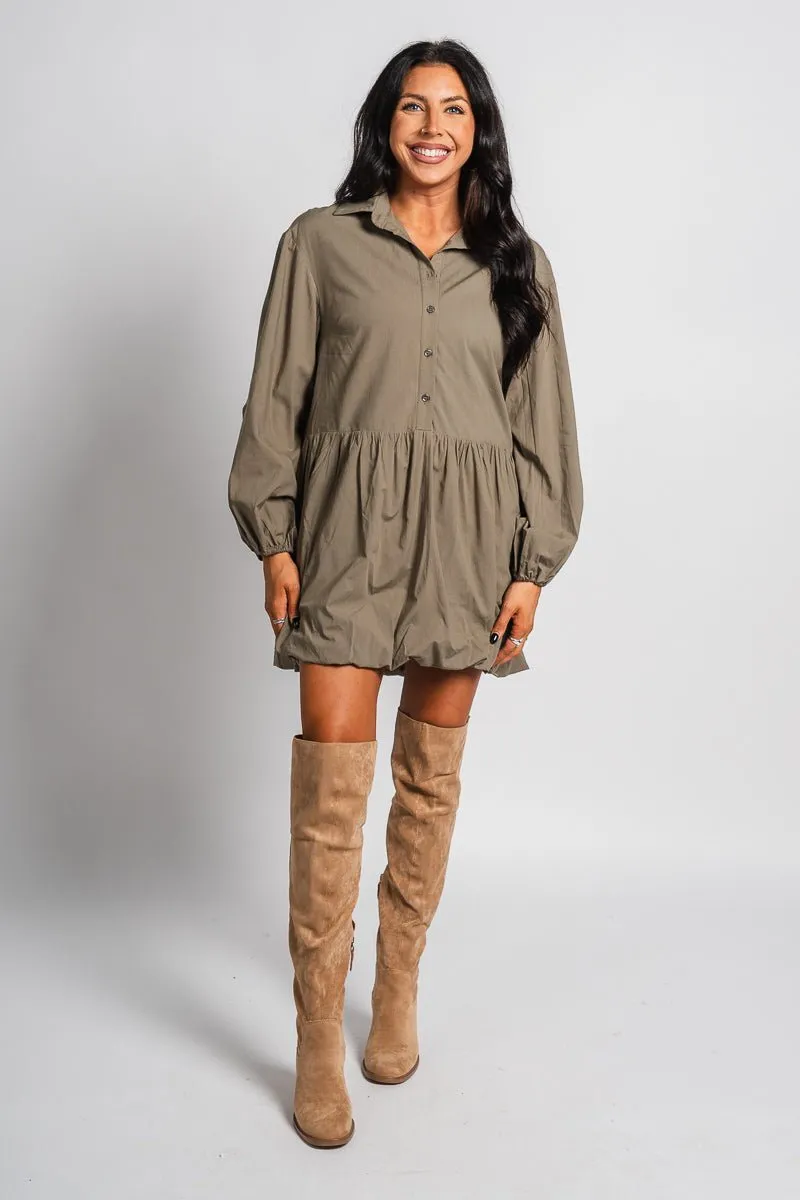 Bubble hem shirt dress olive
