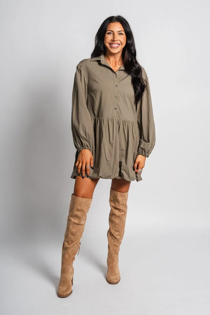 Bubble hem shirt dress olive