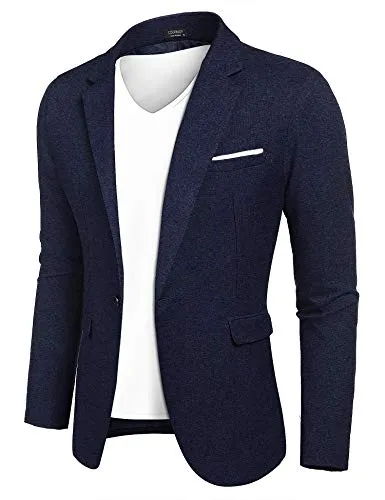 COOFANDY Men Slim Fit Suits Casual Lightweight Blazer Jackets One Button Tuxedos Navy Blue