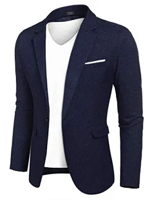 COOFANDY Men Slim Fit Suits Casual Lightweight Blazer Jackets One Button Tuxedos Navy Blue