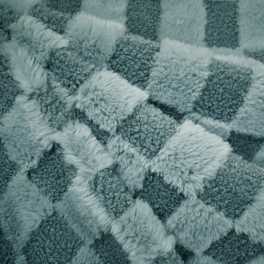 Cozy Checkered Teddy Sherpa Fleece Sea Glass SY