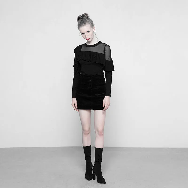 Dark Splicing Mesh Fabrice Thin Long Sleeve T-shirt