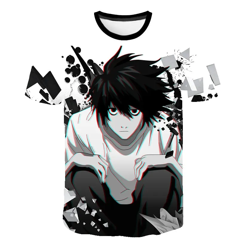 Death Note 3D Gedruckt T-shirt Anime Harajuku Streetwear  Mode Oansatz Kurzarm Übergroßen T-shirt Hip Hop