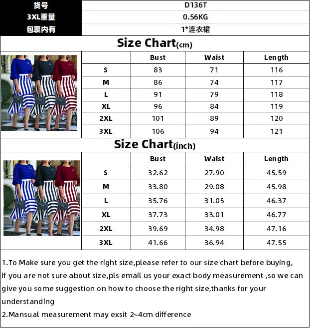 Elegantly Merged Fish-Tail Irregular Striped Dress