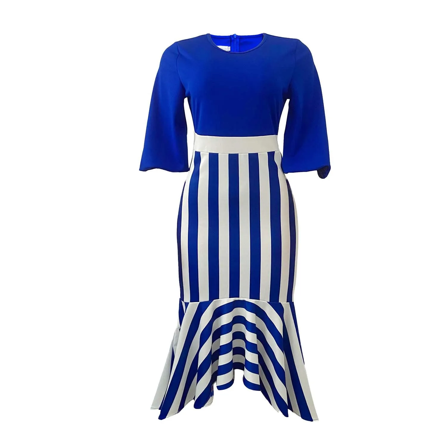 Elegantly Merged Fish-Tail Irregular Striped Dress