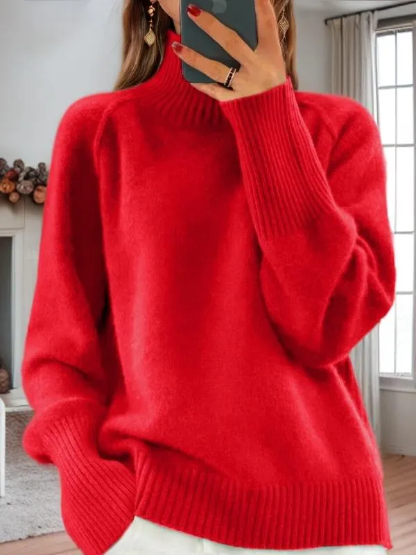 Essential Solid Turtleneck Thick Knit Pullover Sweater