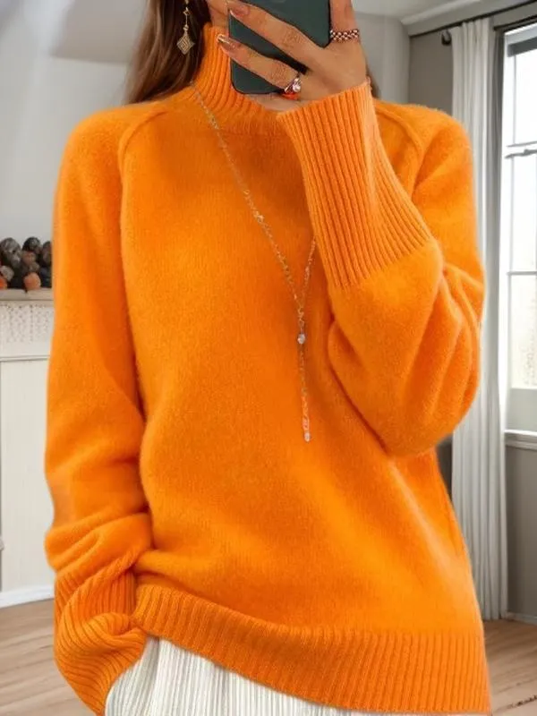 Essential Solid Turtleneck Thick Knit Pullover Sweater