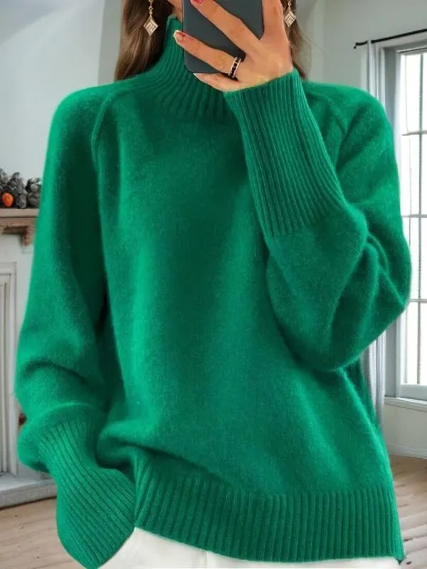 Essential Solid Turtleneck Thick Knit Pullover Sweater