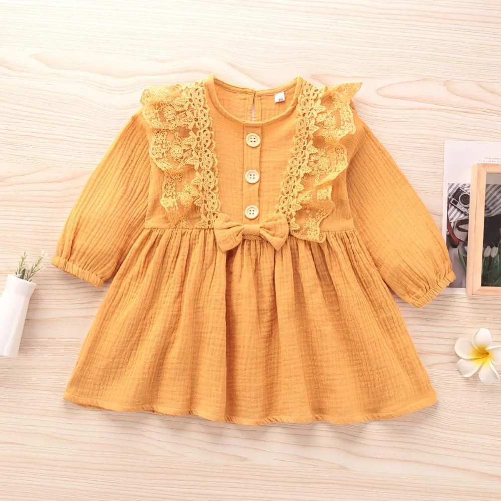Girls Long Sleeve Solid Dress Wholesale Little Girl Dresses