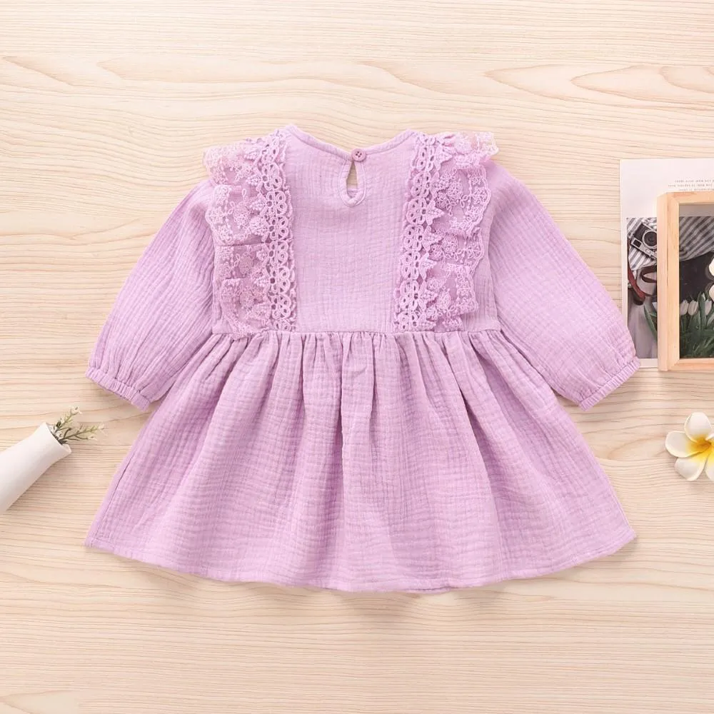 Girls Long Sleeve Solid Dress Wholesale Little Girl Dresses
