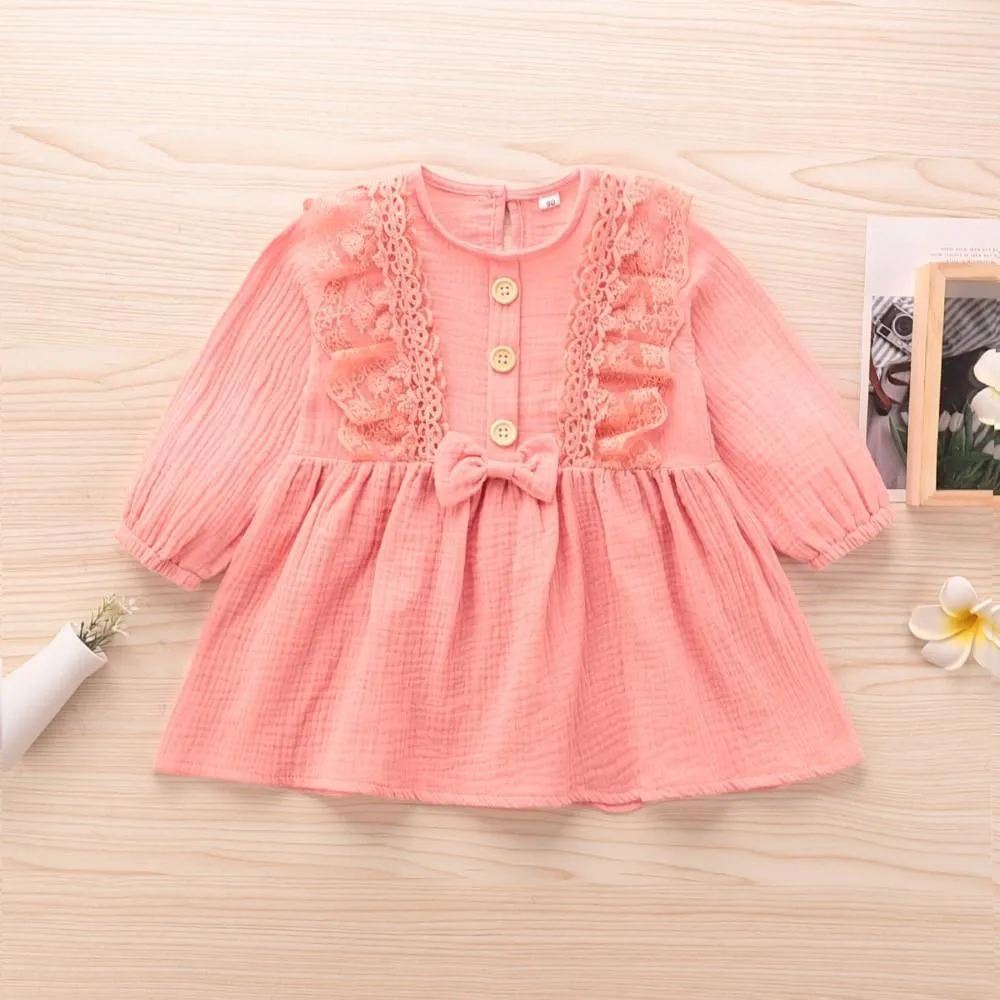 Girls Long Sleeve Solid Dress Wholesale Little Girl Dresses
