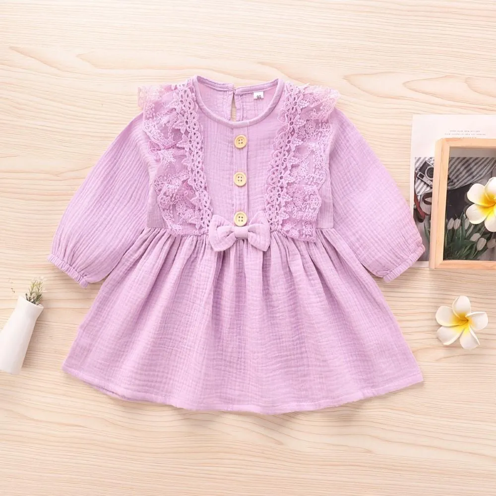 Girls Long Sleeve Solid Dress Wholesale Little Girl Dresses