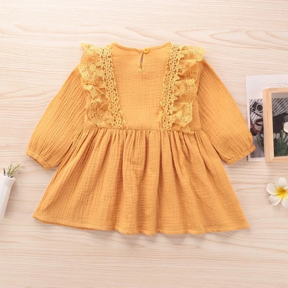 Girls Long Sleeve Solid Dress Wholesale Little Girl Dresses
