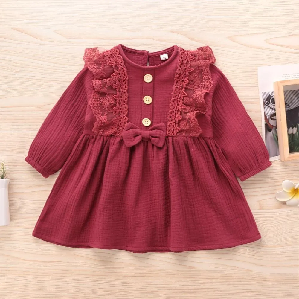 Girls Long Sleeve Solid Dress Wholesale Little Girl Dresses