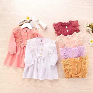 Girls Long Sleeve Solid Dress Wholesale Little Girl Dresses