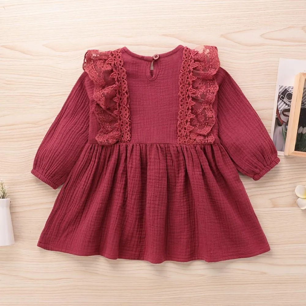 Girls Long Sleeve Solid Dress Wholesale Little Girl Dresses