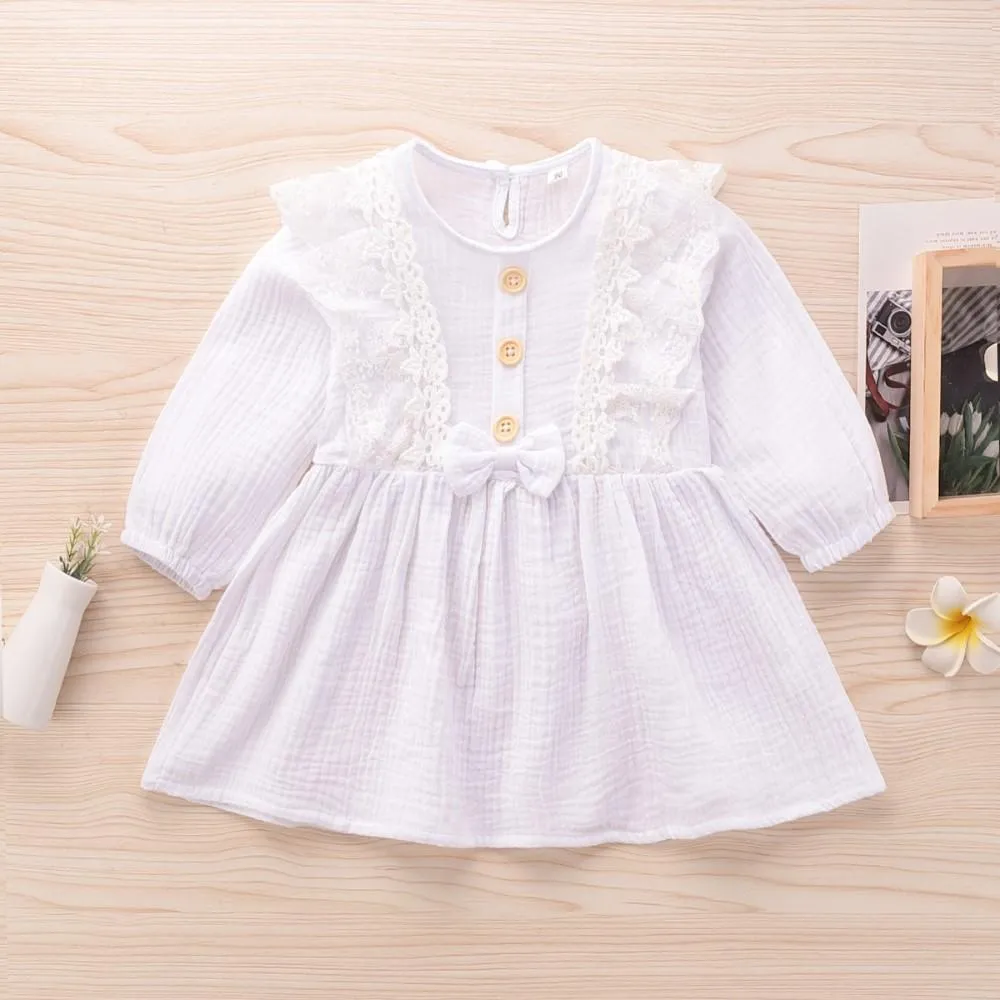 Girls Long Sleeve Solid Dress Wholesale Little Girl Dresses