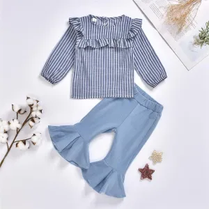 Girls Striped Ruffle Long Sleeve Blouse Bell Pants Girls Wholesale Clothes