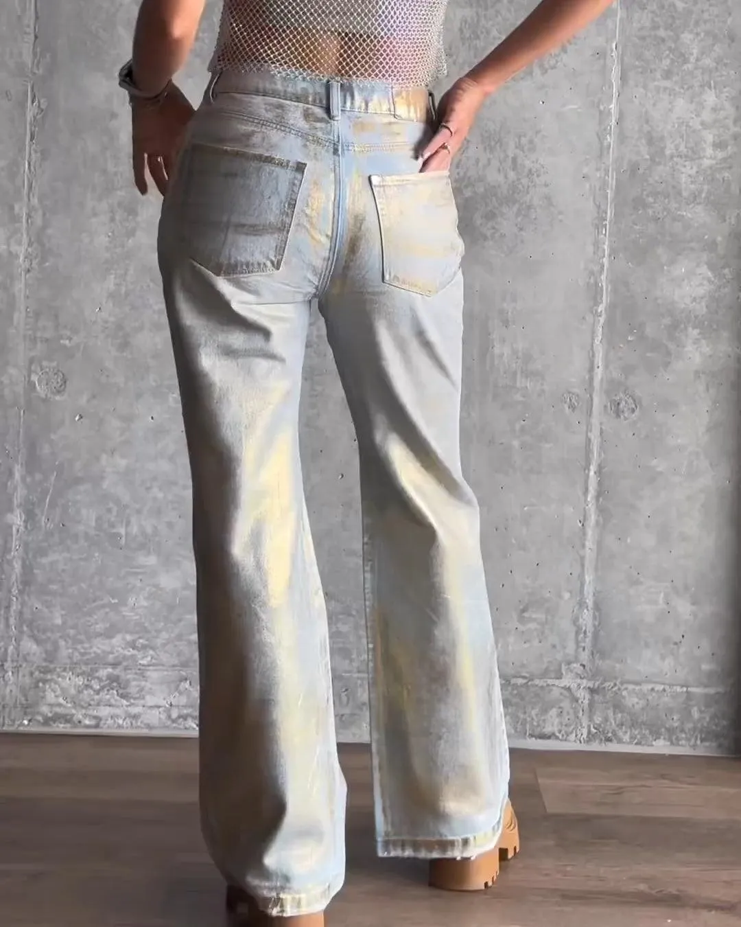 Gold Shiny Metallic Effect Jeans