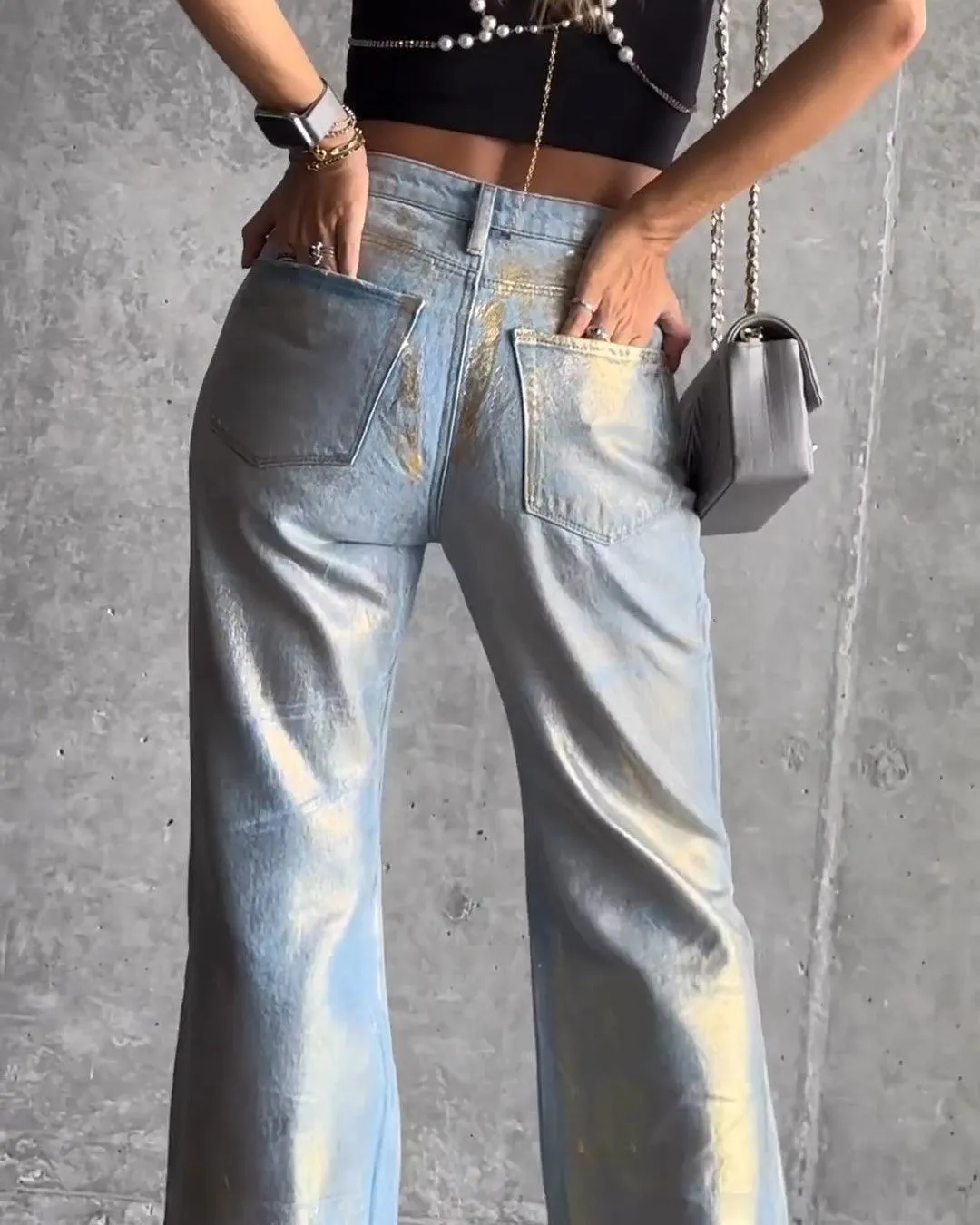 Gold Shiny Metallic Effect Jeans