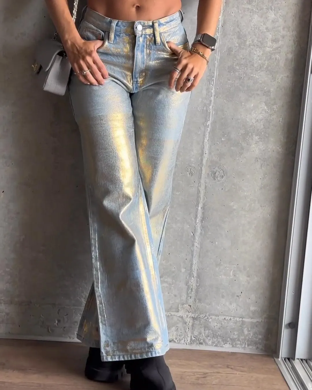 Gold Shiny Metallic Effect Jeans