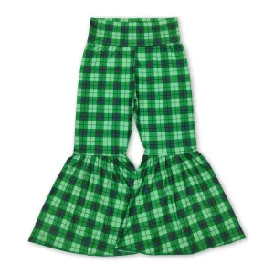 Green Plaid Girls Bell Bottom Pants